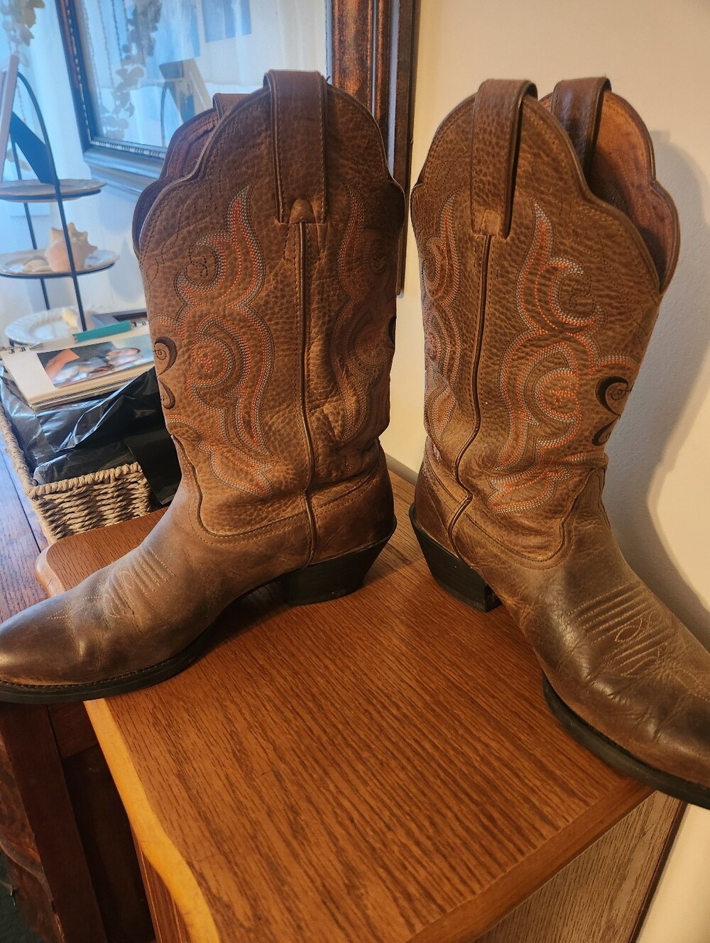 Tony Lama Brown Leather Western Heeled Boots - Picture 6 of 6